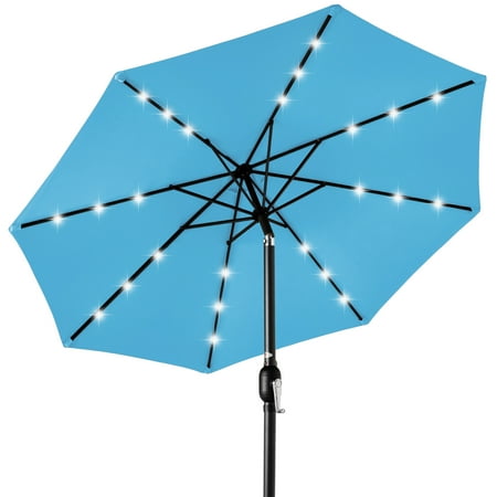 Best Choice Products 10ft Solar LED Lighted Patio Umbrella w/ Tilt Adjustment, UV-Resistant Fabric - Sky Blue