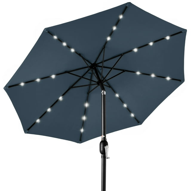 Best Choice Products 10ft Solar LED Lighted Patio Umbrella w/ Tilt Adjustment, UV-Resistant Fabric - Slate Blue