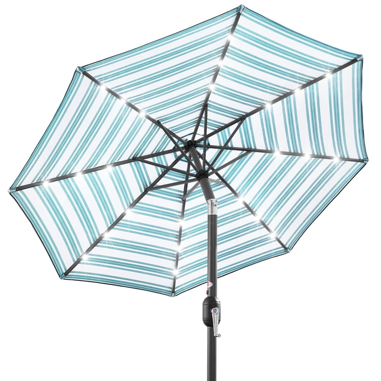 best choice products 10ft solar led patio umbrella w/usb charger Lighted w/ Tilt Adjustment, UV-Resistant the umbrella also includes a wind vent at the top Best Choice Products 10ft 360-Degree