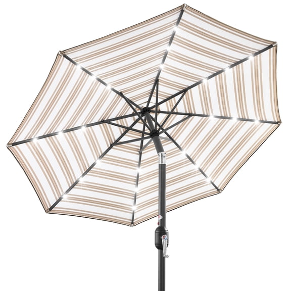 Best Choice Products 10ft Solar LED Lighted Patio Umbrella w/ Tilt Adjustment, UV-Resistant Fabric - Striped Tan