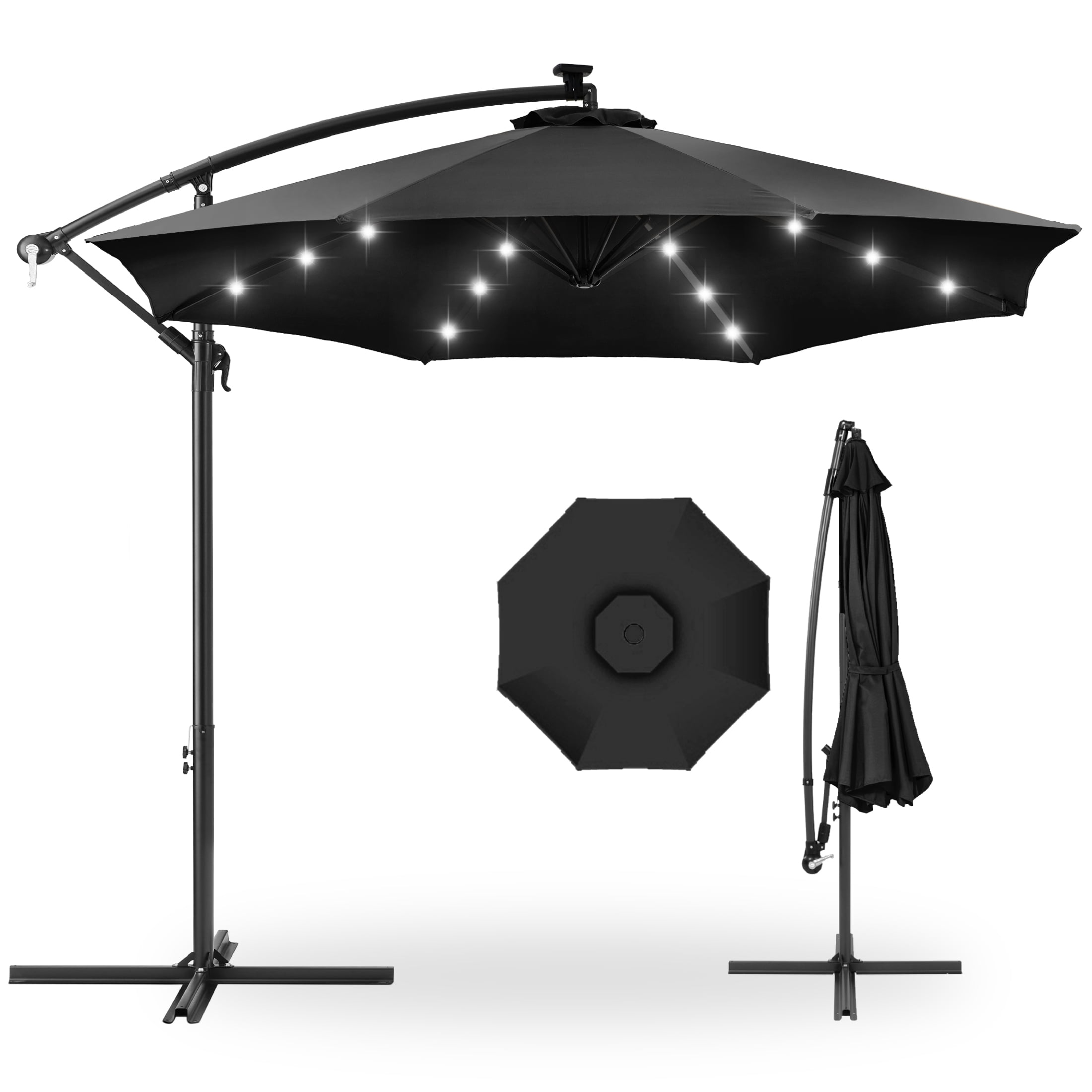 Best Choice Products 10ft Solar LED Offset Hanging Outdoor Market Patio Umbrella w/ Adjustable Tilt - Black