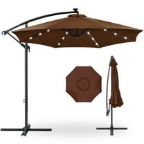 Best Choice Products 10ft Solar LED Offset Hanging Outdoor Market Patio Umbrella w/ Adjustable Tilt - Brown