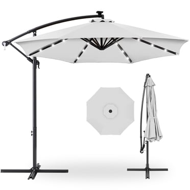 Best Choice Products 10ft Solar LED Offset Hanging Outdoor Market Patio Umbrella w/ Adjustable Tilt - Fog Gray