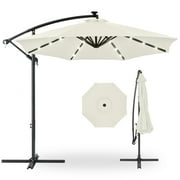 Best Choice Products 10ft Solar LED Offset Hanging Outdoor Market Patio Umbrella w/ Adjustable Tilt - Ivory