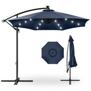 Best Choice Products 10ft Solar LED Offset Hanging Outdoor Market Patio Umbrella w/ Adjustable Tilt - Navy Blue