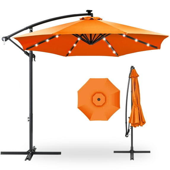 Best Choice Products 10ft Solar LED Offset Hanging Outdoor Market Patio Umbrella w/ Adjustable Tilt - Orange
