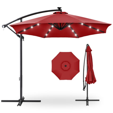 Best Choice Products 10ft Solar LED Offset Hanging Outdoor Market Patio Umbrella w/ Adjustable Tilt - Red