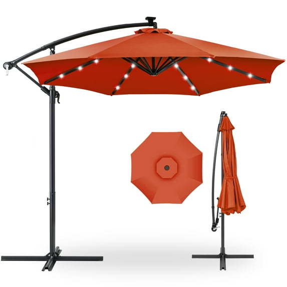 Best Choice Products 10ft Solar LED Offset Hanging Outdoor Market Patio Umbrella w/ Adjustable Tilt - Rust