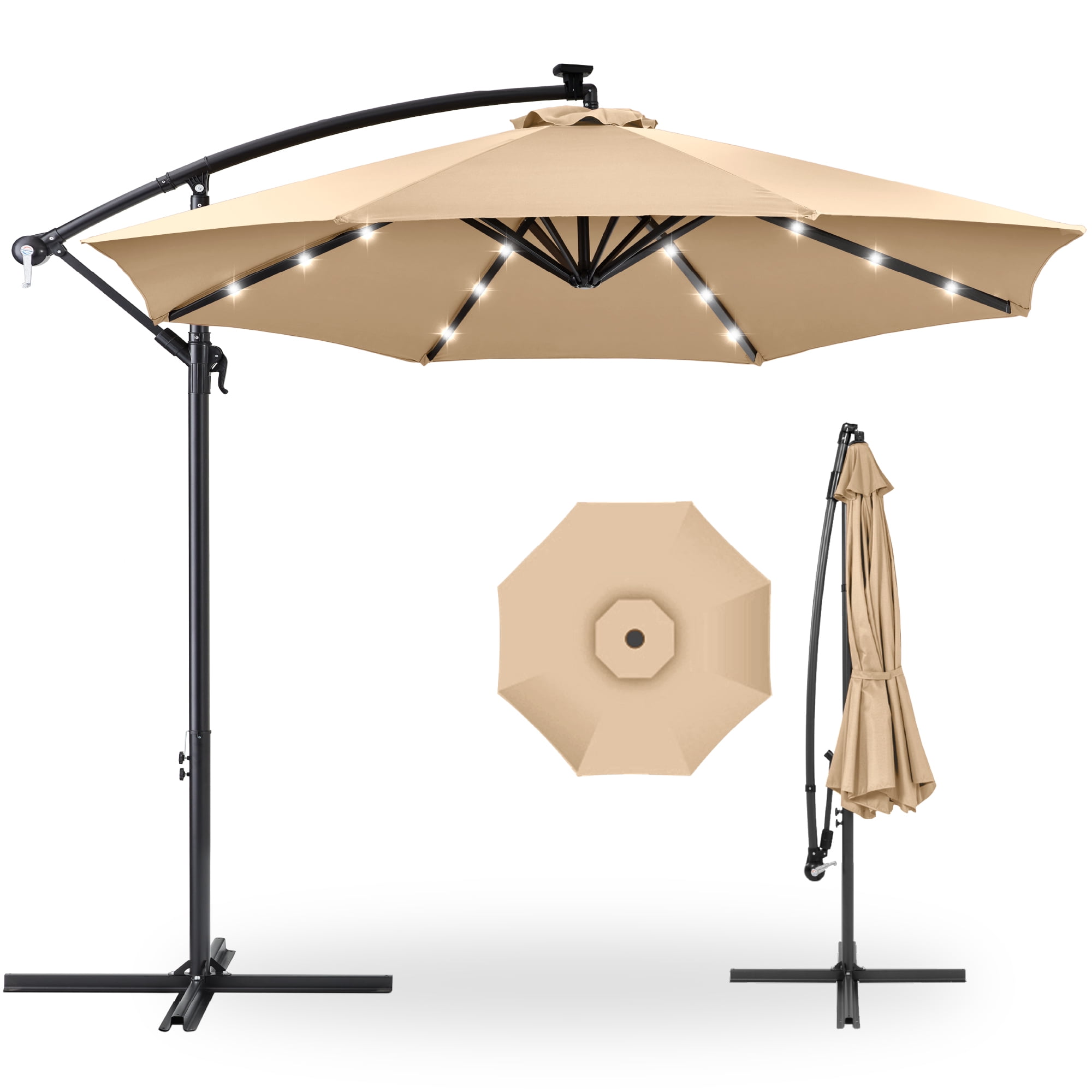 Best Choice Products 10ft Solar LED Offset Hanging Outdoor Market Patio Umbrella w/ Adjustable Tilt - Sand