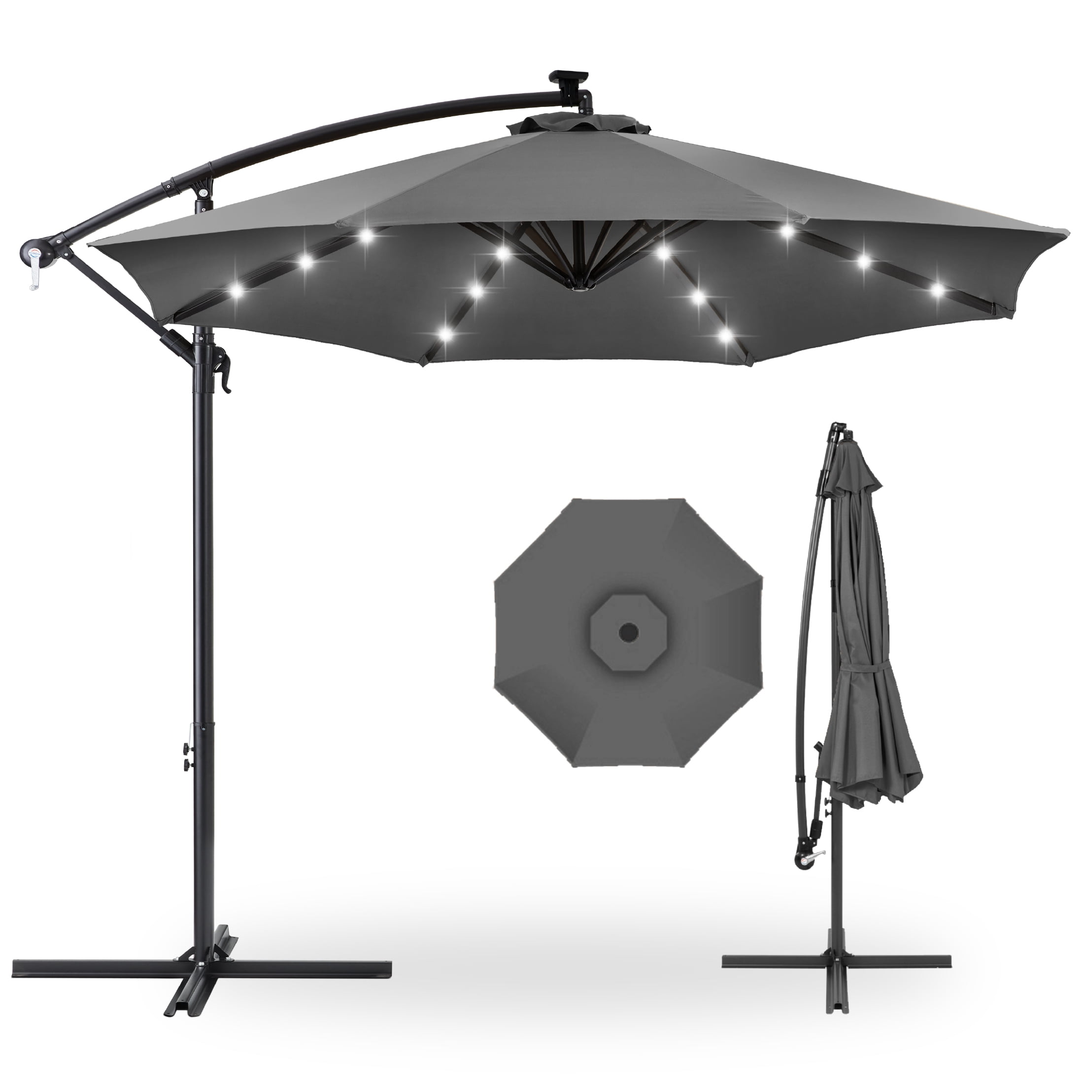 Best Choice Products 10ft Solar LED Offset Hanging Outdoor Market Patio  Umbrella w/ Easy Tilt Adjustment - Black - Walmart.com