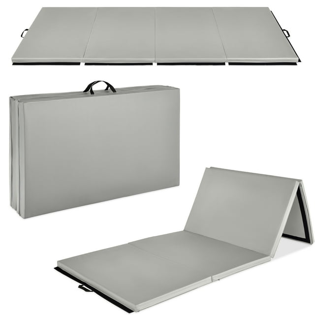 Best Choice Products 10ftx4ftx2in Folding Gym Mat 4-Panel Gymnastics Workout Floor Mats w/ Handles  Gray