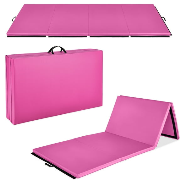 Best Choice Products 10ftx4ftx2in Folding Gym Mat 4-Panel Gymnastics Workout Floor Mats w/ Handles  Pink