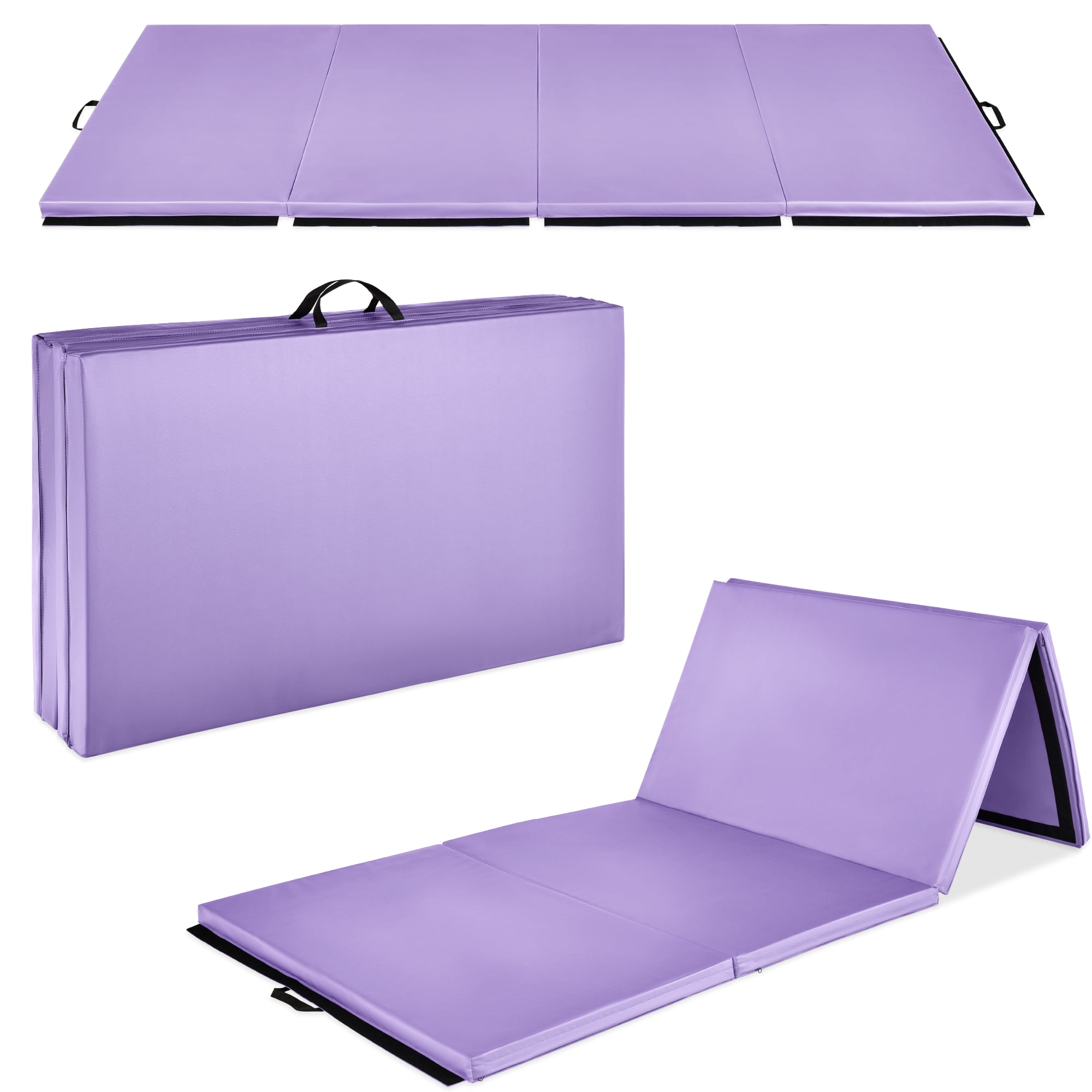 Best Choice Products 10ftx4ftx2in Folding Gym Mat 4-Panel Gymnastics Workout Floor Mats w/ Handles Purple