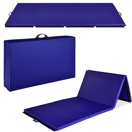 Best Choice Products 10ftx4ftx2in Folding Gym Mat 4-Panel Gymnastics Workout Floor Mats w/ Handles Royal Blue