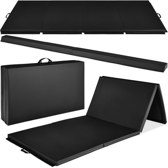Best Choice Products 10ftx4ftx2in Folding Gym Mat 4-Panel w/ Carrying Handles & Folding Balance Beam - Black