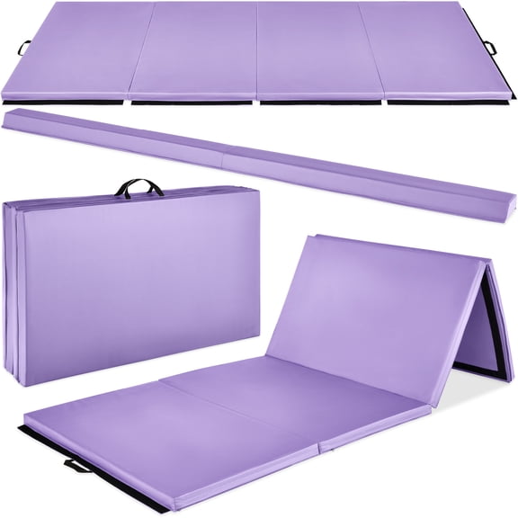 Best Choice Products 10ftx4ftx2in Folding Gym Mat 4-Panel w/ Carrying Handles & Folding Balance Beam - Purple