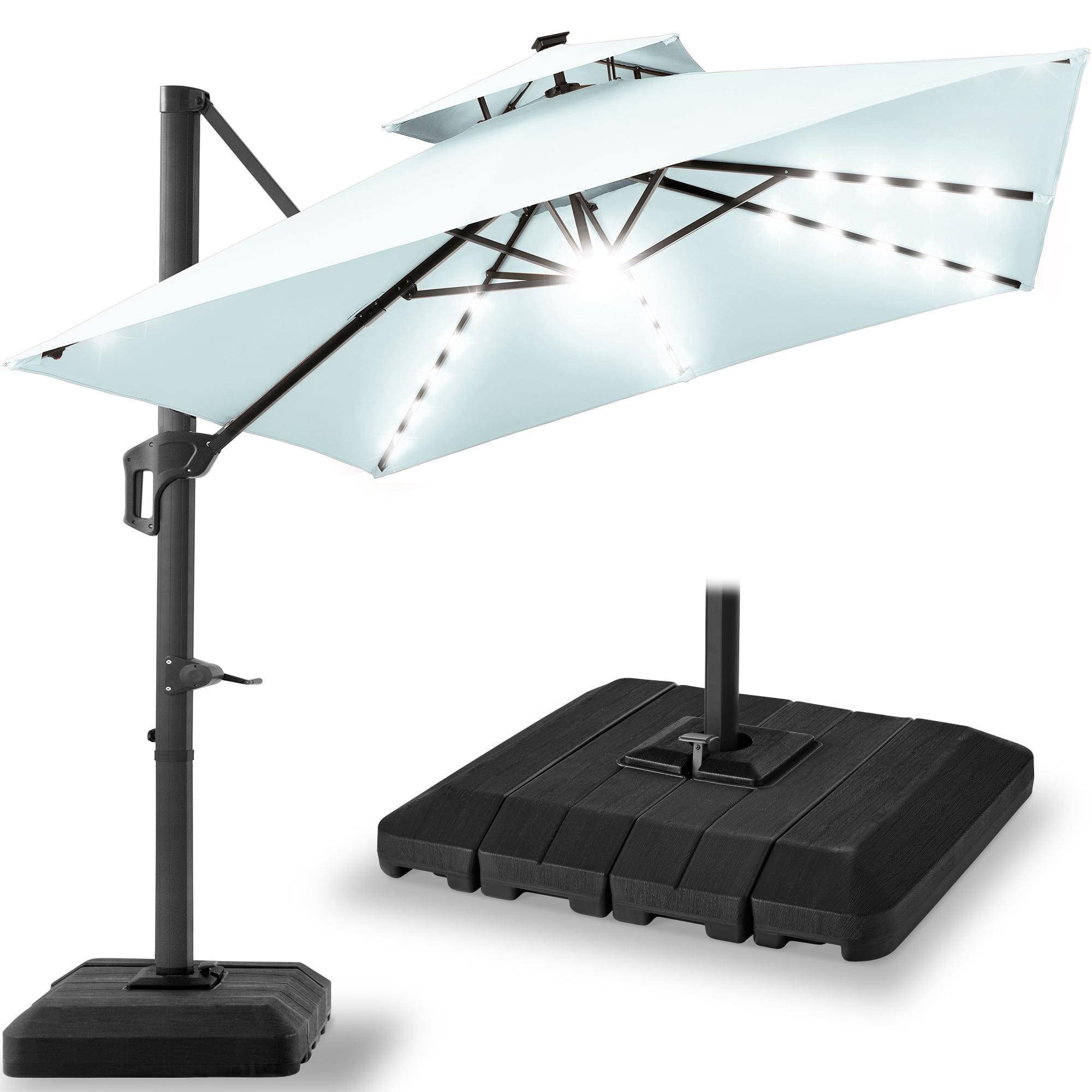 destination summer 8.5-foot square offset solar led patio umbrella HOMSHADE 10ft Cantilever with Base Included, Premium 220GSM Solution-Dyed Fabric, 5-Year Fade-Resistant, 30 MPH Windproof, 45° Infinite Tilt for Backyard, Deck, Pool (Red) : Patio, Lawn Canopy size 11 ft. x 9 ft.