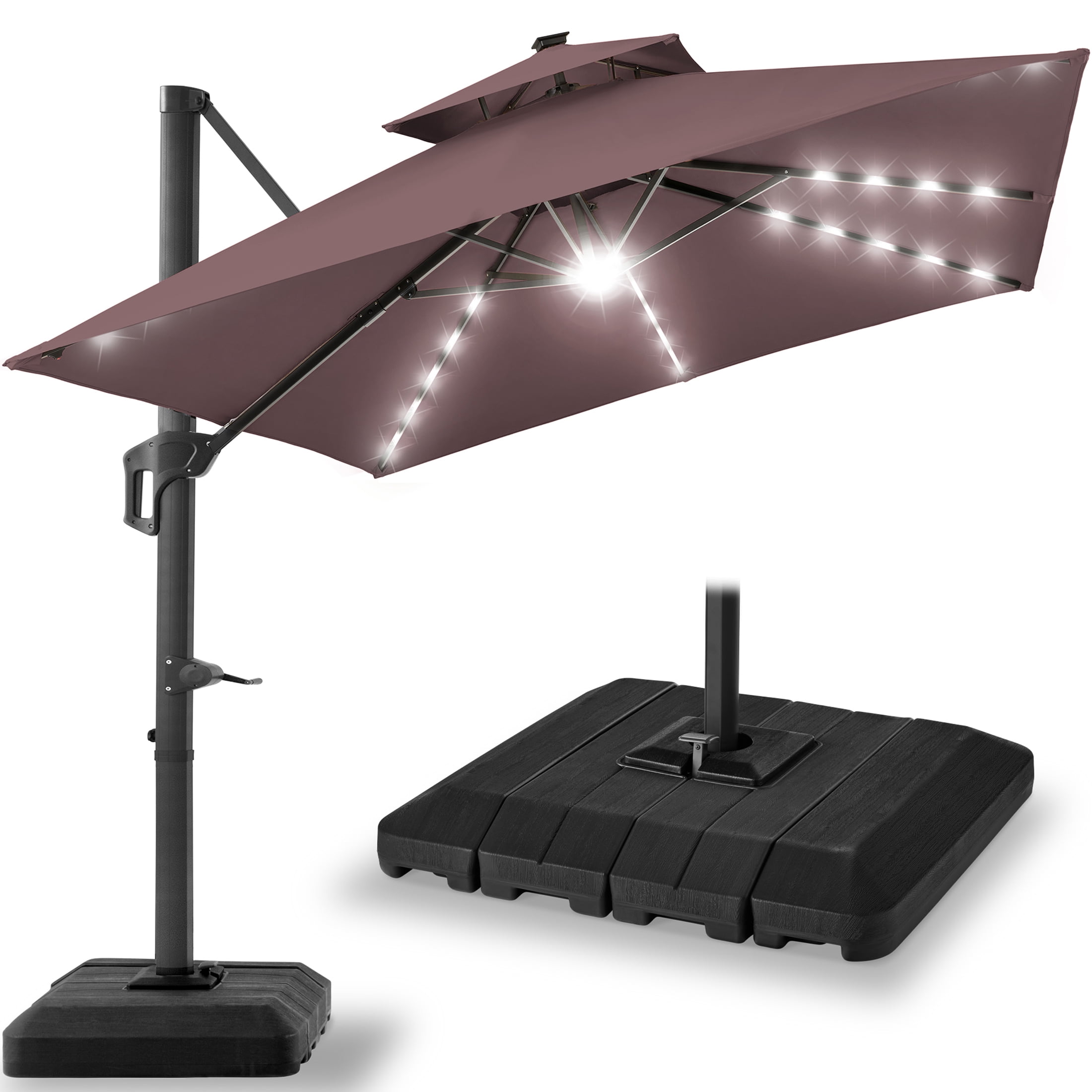 Deep Taupe 10x10ft 2-Tier Solar LED Cantilever Patio Umbrella