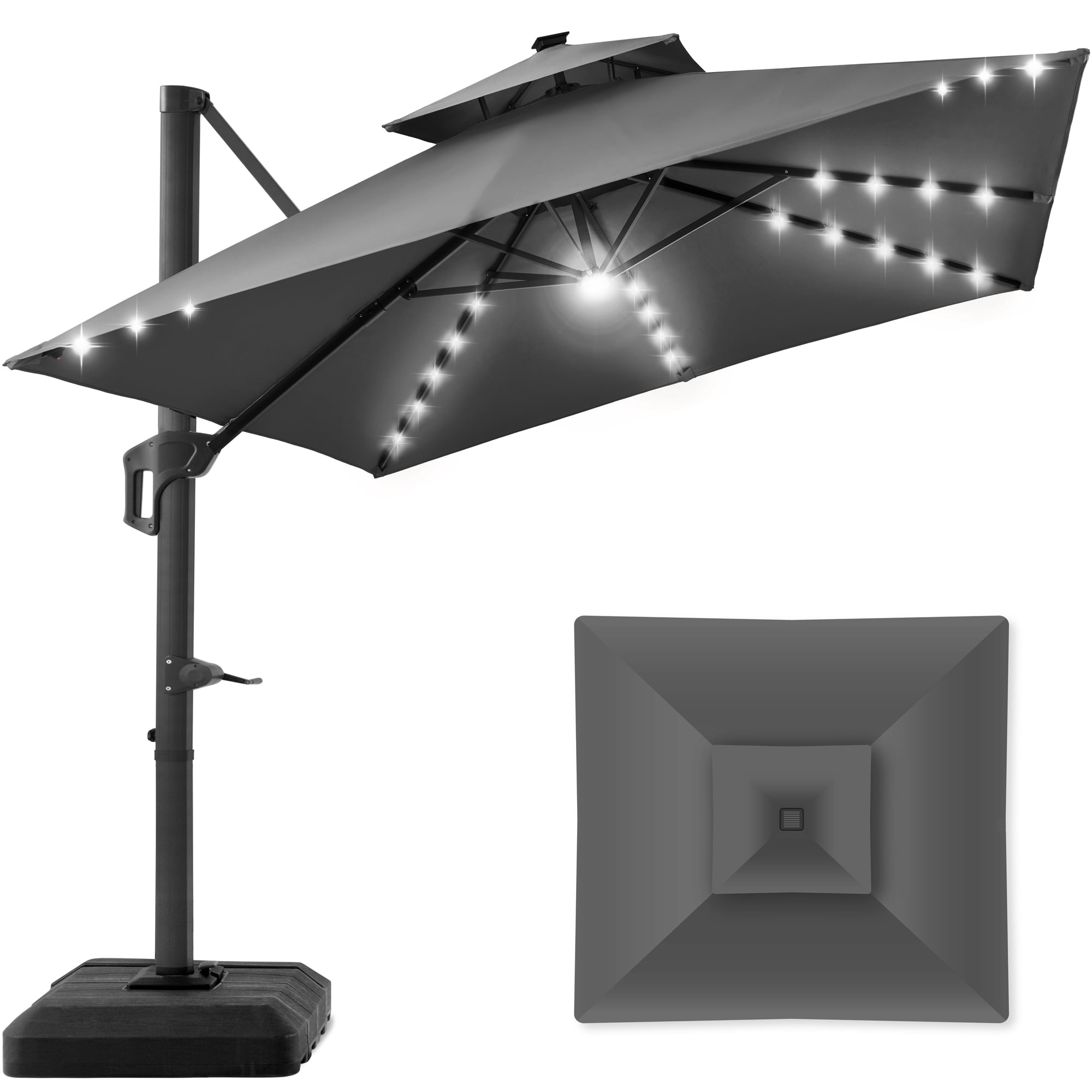 Best Choice Products 10x10ft 2-Tier Square Outdoor Solar LED Cantilever  Patio Umbrella w/ Base Included - Gray - Walmart.com