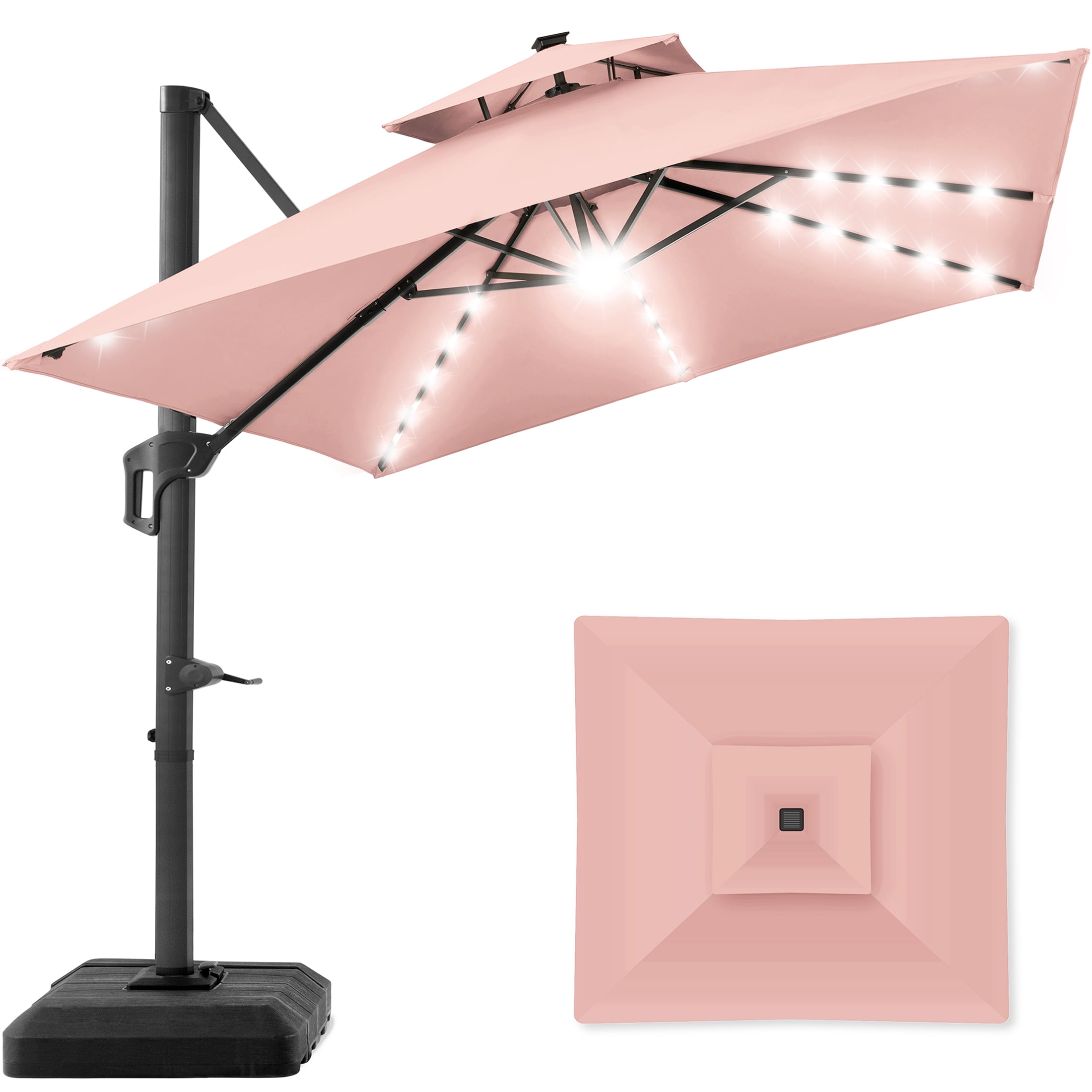 Rose Quartz 10x10ft 2-Tier Cantilever Patio Umbrella with Solar LED Lights