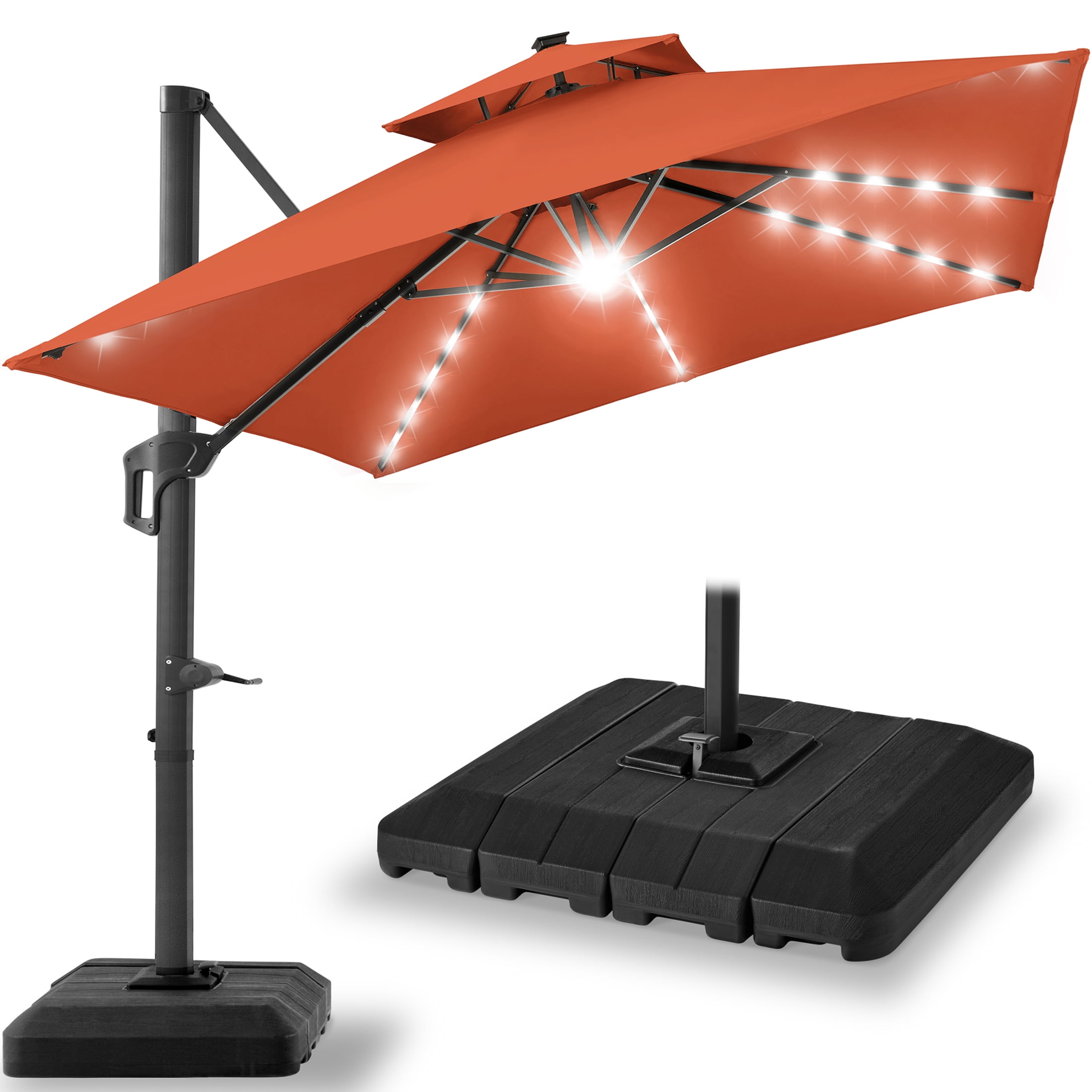 Rust 10x10ft Solar LED Cantilever Patio Umbrella with Base