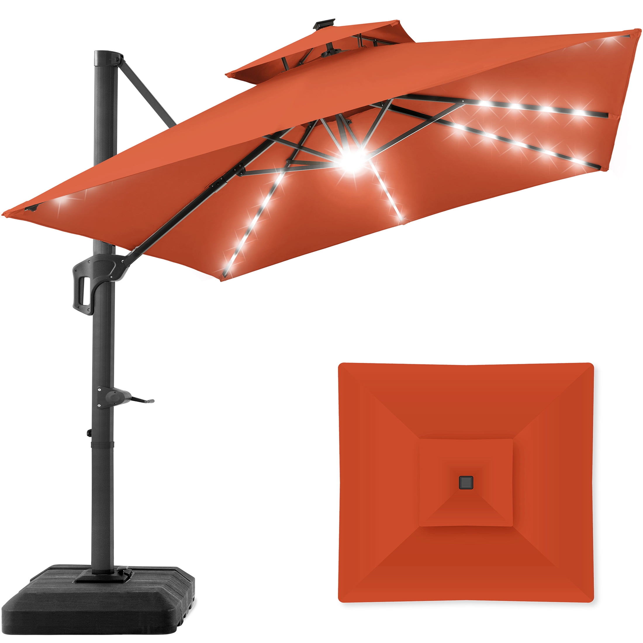 Rust 10x10ft Solar LED Cantilever Patio Umbrella with Base