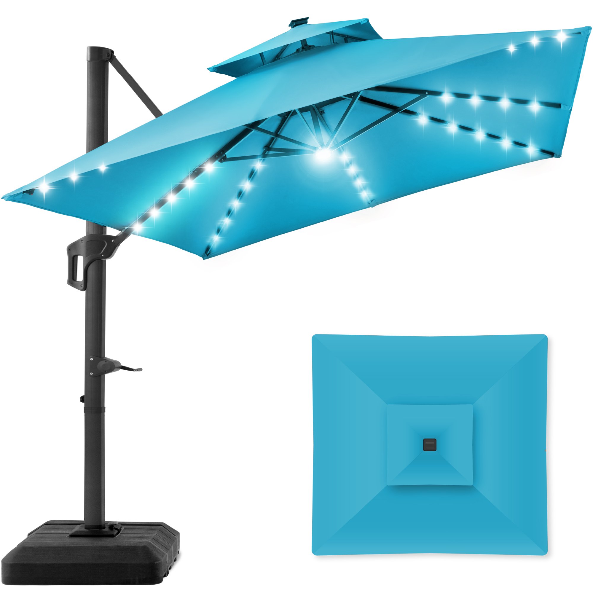 Best Choice Products 10x10ft 2-Tier Square Outdoor Solar LED Cantilever  Patio Umbrella w/ Base Included - Sky Blue - Walmart.com
