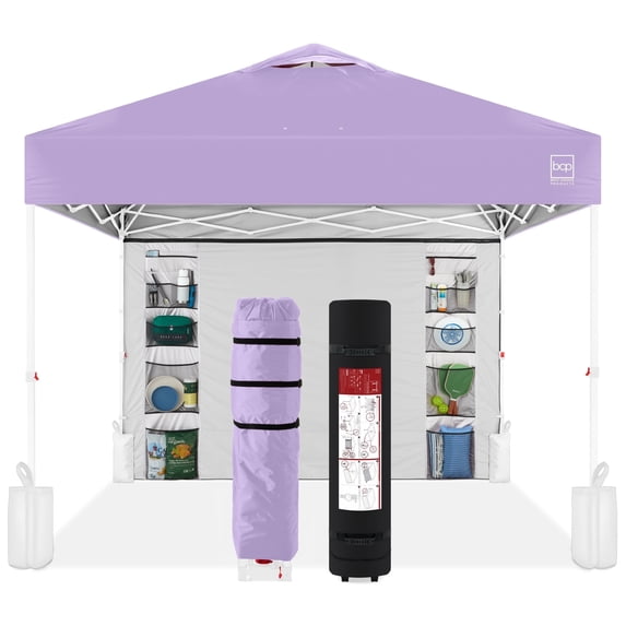 Best Choice Products 10x10ft Easy Setup Pop Up Canopy, Portable Tent w/ Side Wall, 1-Button Push, Case - Lilac/White