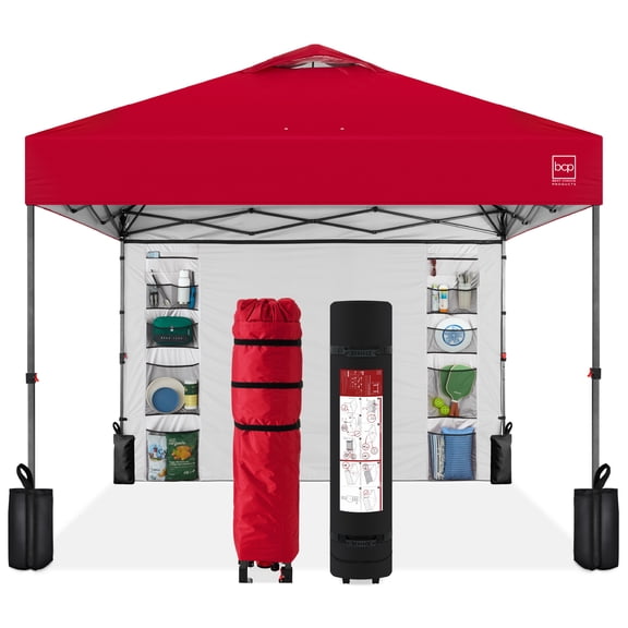 Best Choice Products 10x10ft Easy Setup Pop Up Canopy, Portable Tent w/ Side Wall, 1-Button Push, Case - Red