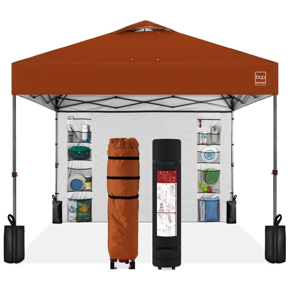 Best Choice Products 10x10ft Easy Setup Pop Up Canopy, Portable Tent w/ Side Wall, 1-Button Push, Case - Rust