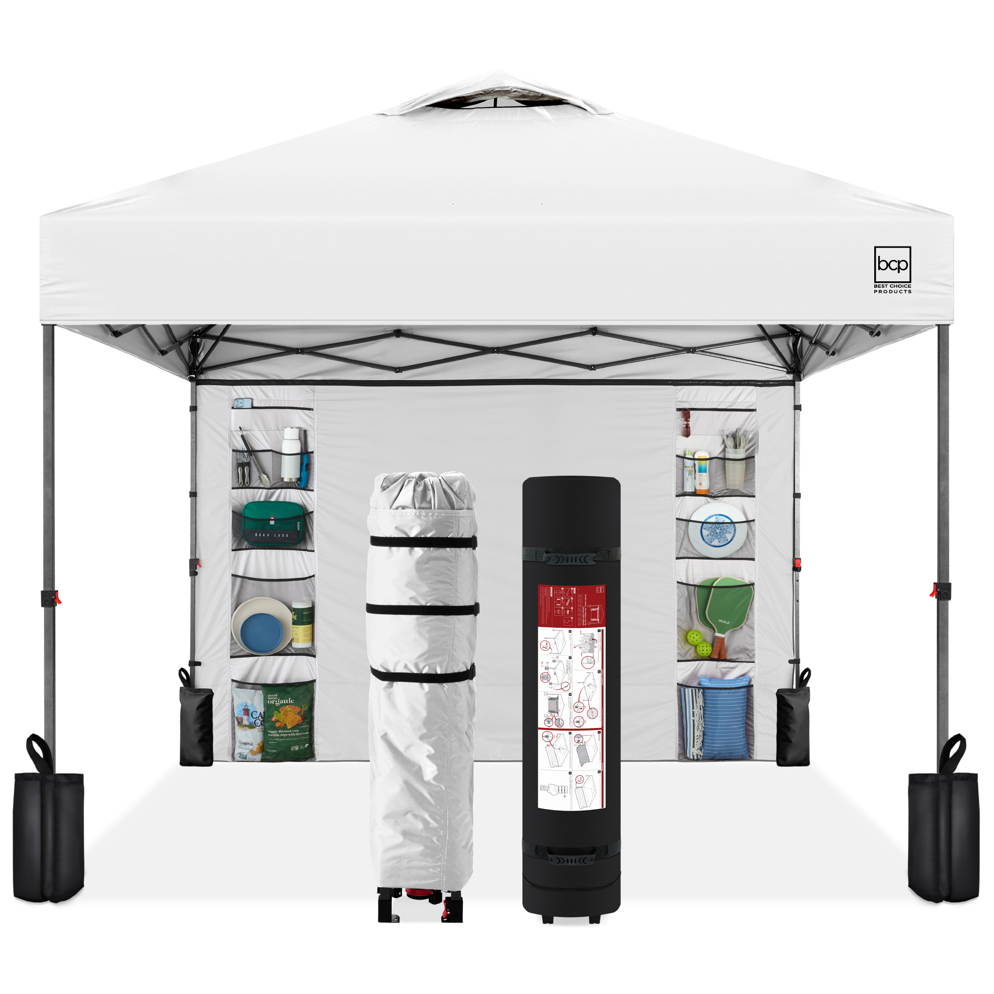 Best Choice Products 10x10ft Easy Setup Pop Up Canopy, Portable Tent w/ Side Wall, 1-Button Push, Case - White