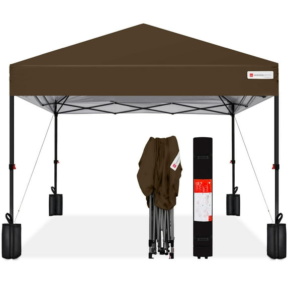 Best Choice Products 10x10ft Easy Setup Pop Up Canopy w/ 1-Button Setup, Wheeled Case, 4 Weight Bags - Brown