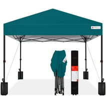 Best Choice Products 10x10ft Easy Setup Pop Up Canopy w/ 1-Button Setup, Wheeled Case, 4 Weight Bags - Cerulean
