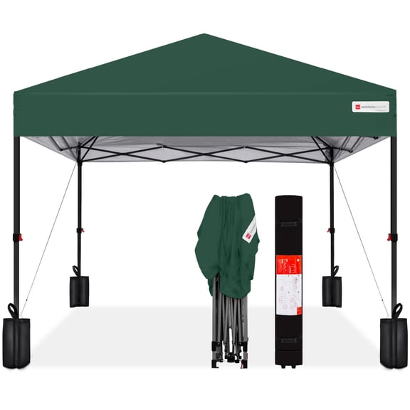 Best Choice Products 10x10ft Easy Setup Pop Up Canopy w/ 1-Button Setup, Wheeled Case, 4 Weight Bags - Dark Green