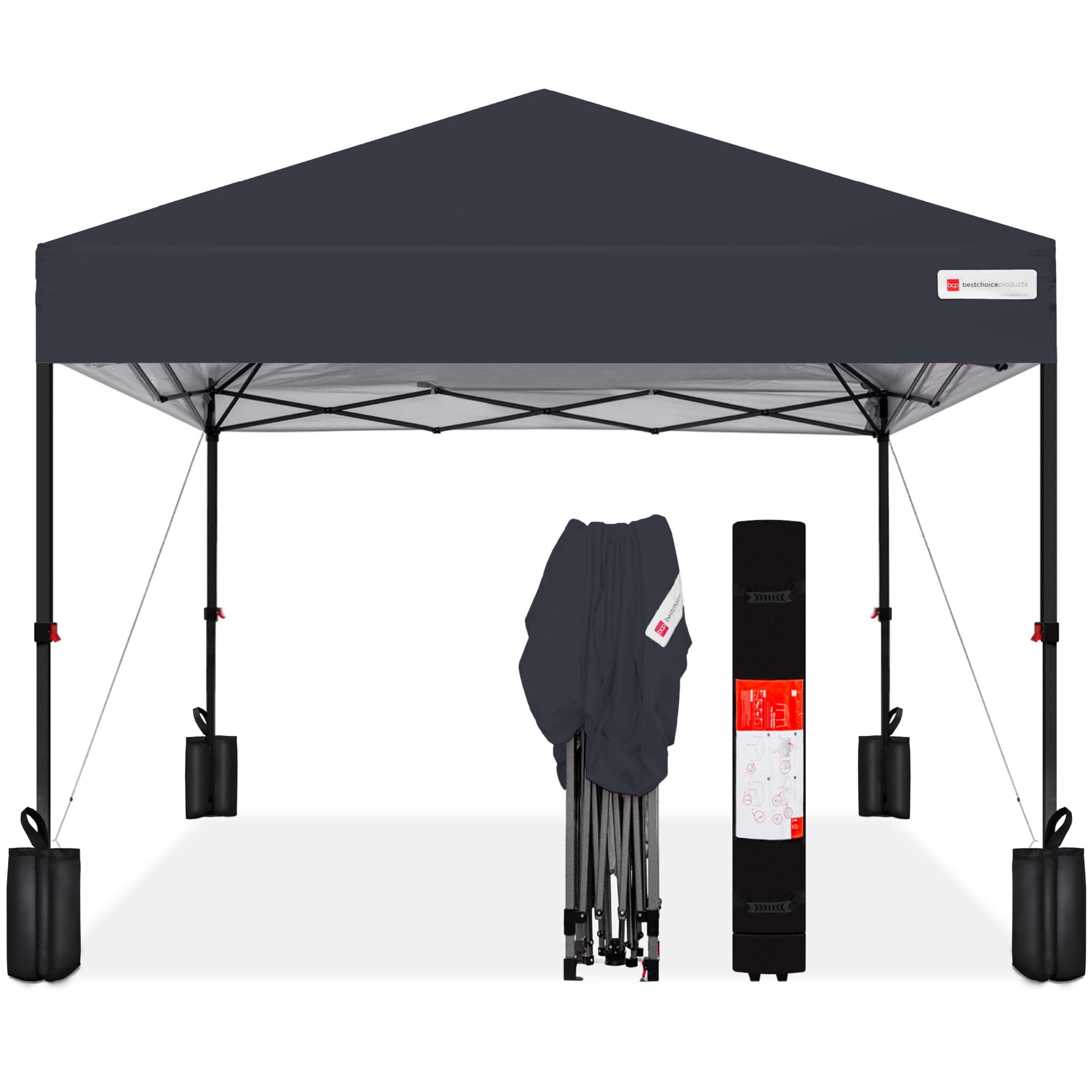 Best Choice Products 10x10ft Easy Setup Pop Up Canopy w/ 1-Button Setup, Wheeled Case, 4 Weight Bags - Gray