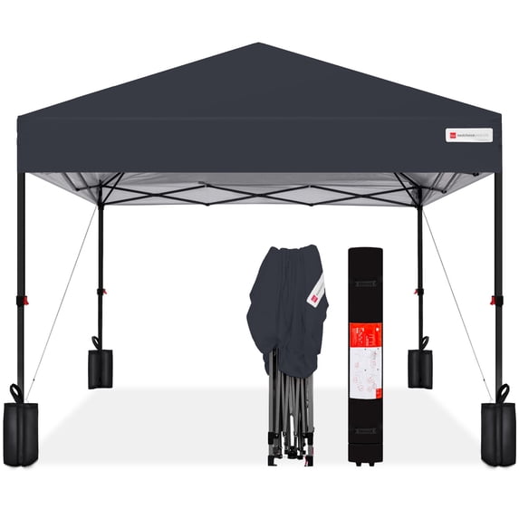 Best Choice Products 10x10ft Easy Setup Pop Up Canopy w/ 1-Button Setup, Wheeled Case, 4 Weight Bags - Gray