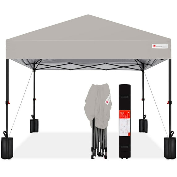 Best Choice Products 10x10ft Easy Setup Pop Up Canopy w/ 1-Button Setup, Wheeled Case, 4 Weight Bags - Light Gray