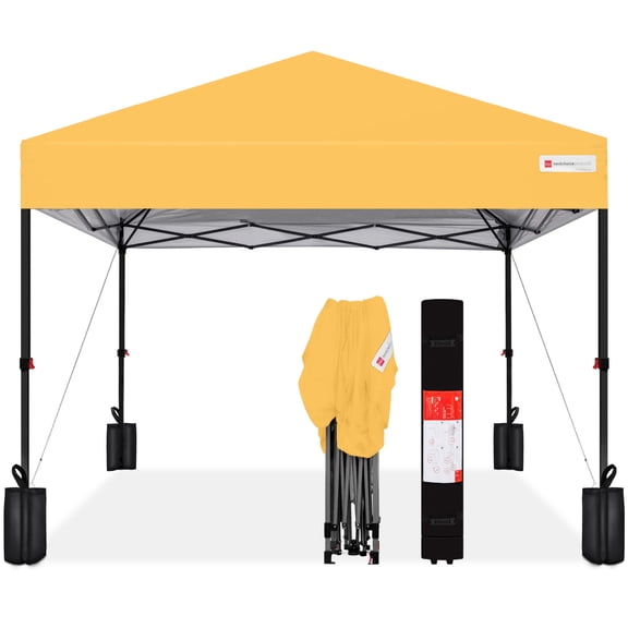 Best Choice Products 10x10ft Easy Setup Pop Up Canopy w/ 1-Button Setup, Wheeled Case, 4 Weight Bags - Marigold