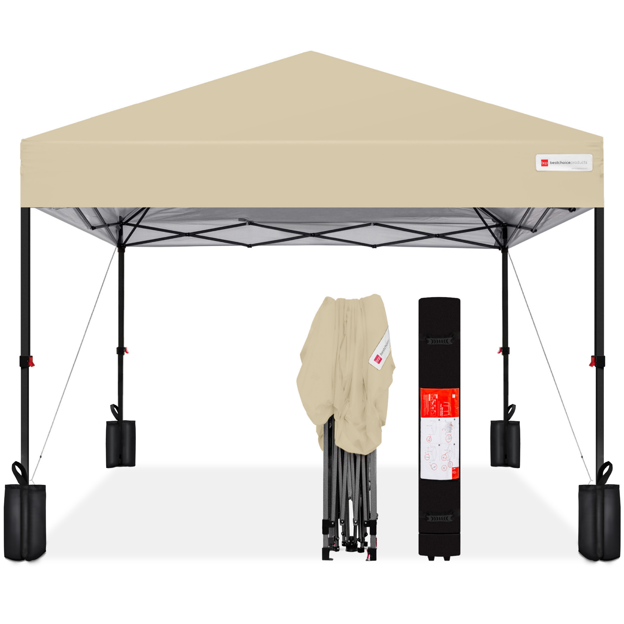 Best Choice Products 10x10ft Easy Setup Pop Up Canopy w/ 1-Button Setup, Wheeled Case, 4 Weight Bags - Sand