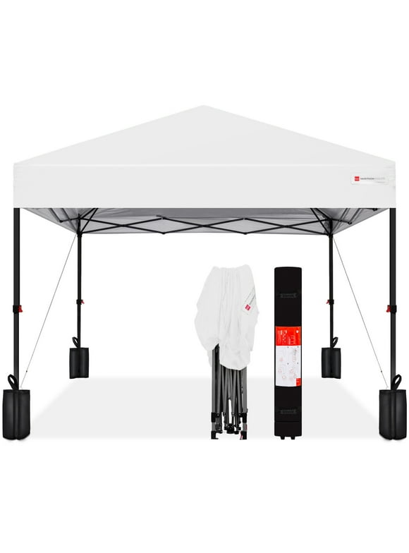 Best Choice Products 10x10ft Easy Setup Pop Up Canopy w/ 1-Button Setup, Wheeled Case, 4 Weight Bags - White