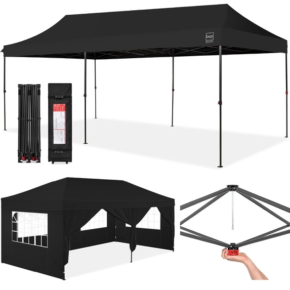 Best Choice Products 10x20ft Party Tent Pop Up Canopy Easy Setup w/ 1-Button Setup, Wheeled Case, 4 Weight Bags - Black