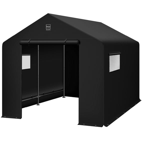 Best Choice Products 10x8ft Outdoor Fabric Storage Shed, Steel Frame, Dual Roll-Up Zipper Doors, Window - Black