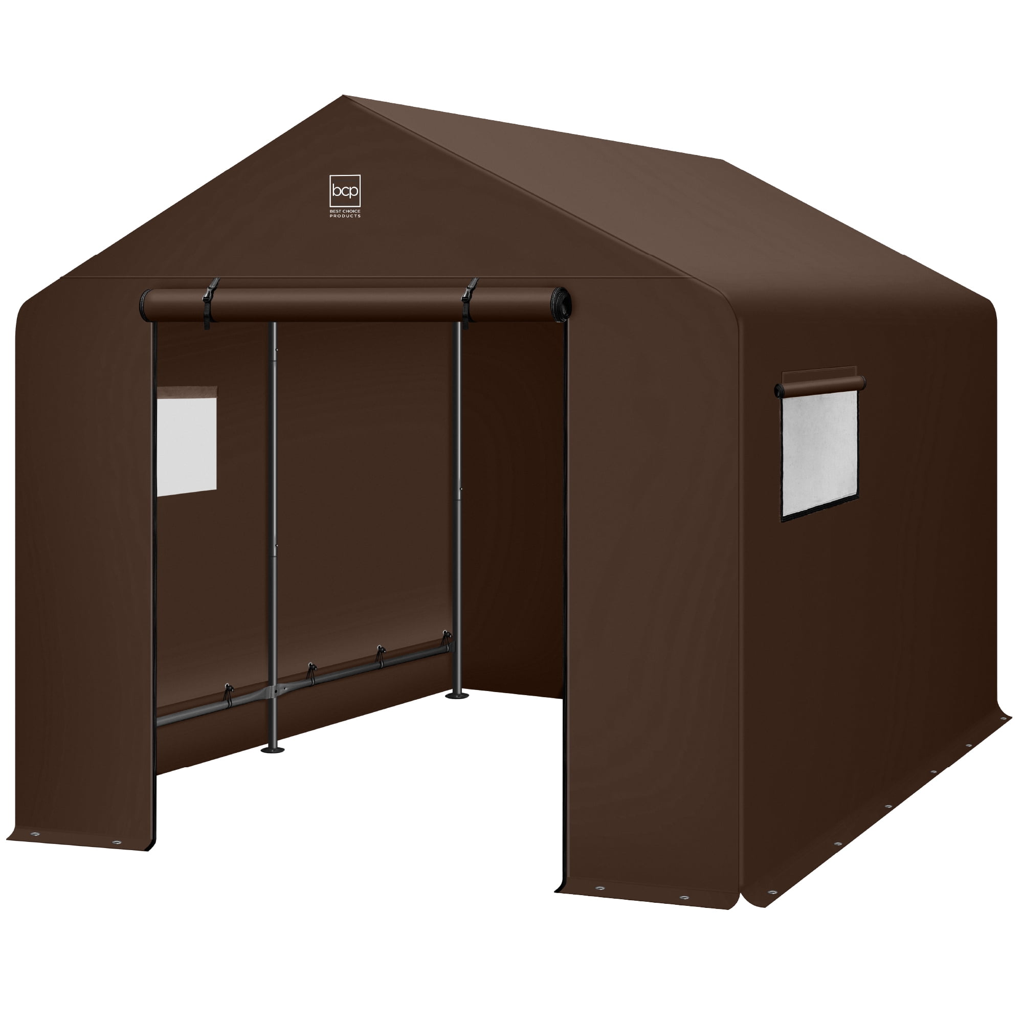 Best Choice Products 10x8ft Outdoor Fabric Storage Shed, Steel Frame, Dual Roll-Up Zipper Doors, Window - Brown