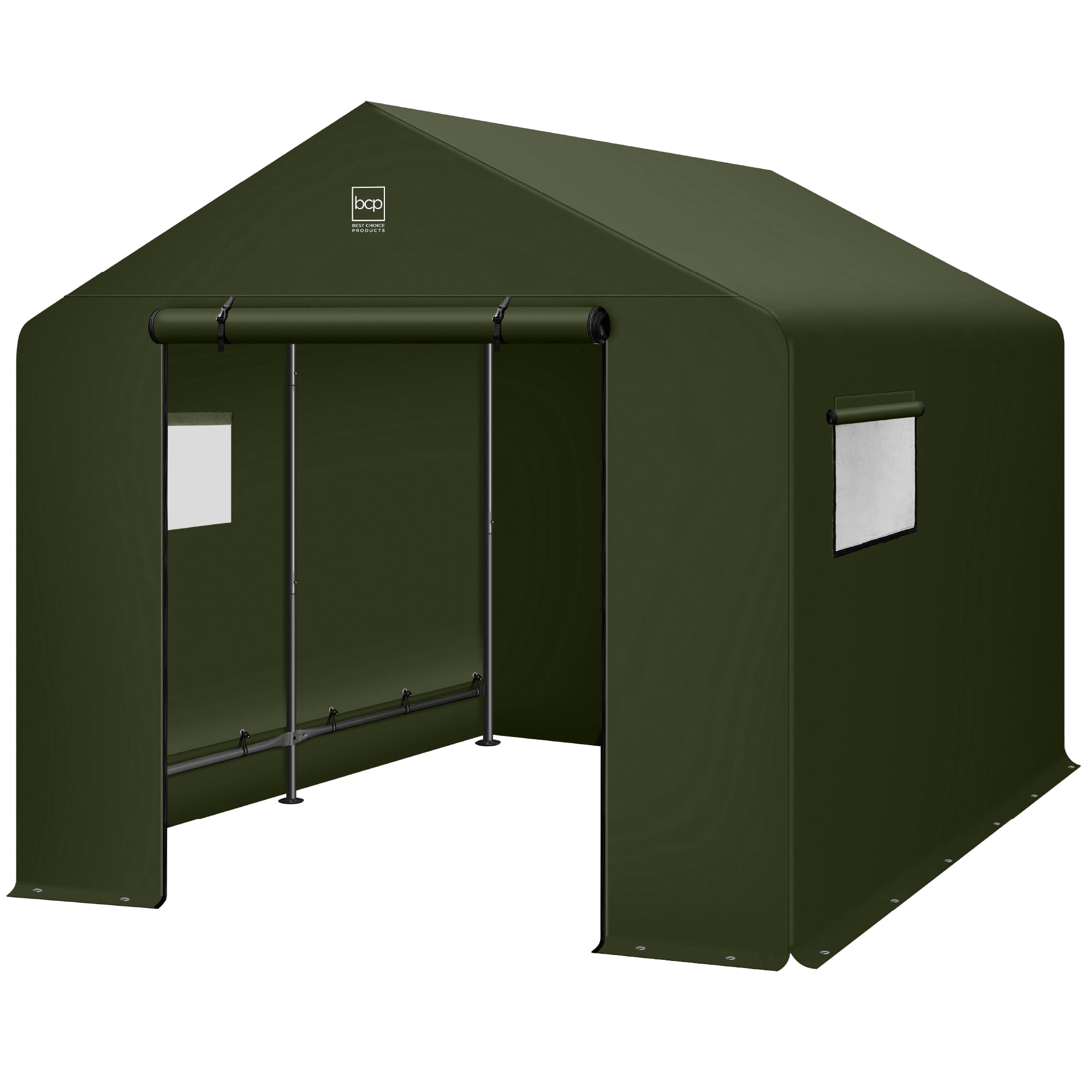 Best Choice Products 10x8ft Outdoor Fabric Storage Shed, Steel Frame, Dual Roll-Up Zipper Doors, Window - Forest Green