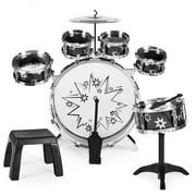 Best Choice Products 11-Piece Kids Starter Drum Set w/ Bass Drum, Tom Drums, Snare, Cymbal, Stool, Drumsticks - Black