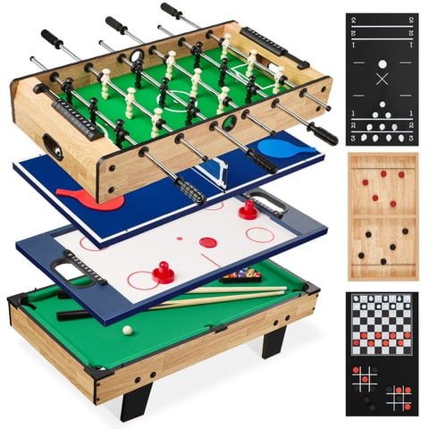 Best Choice Products 11-in-1 Kids Combo Game Set w/ Ping Pong, Foosball, Air Hockey, 5 Accessory Bags - Light Wood