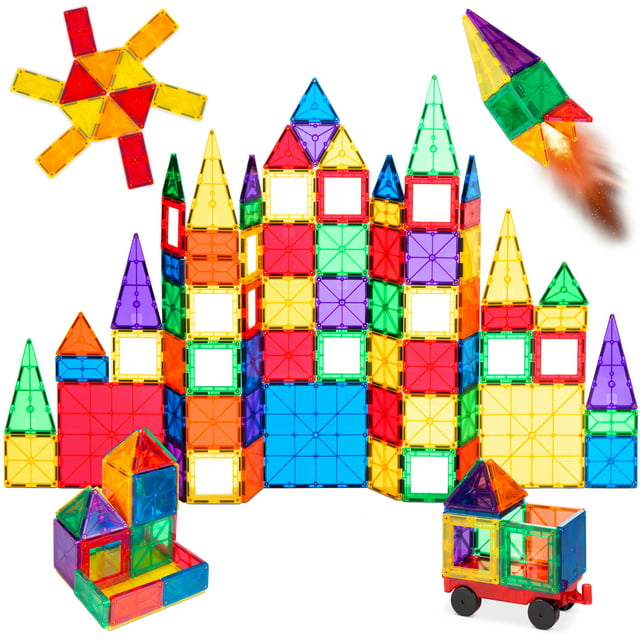 Best Choice Products 110-Piece Kids Magnetic Tiles Set, Educational Building STEM Toy w/ Case - Multicolor