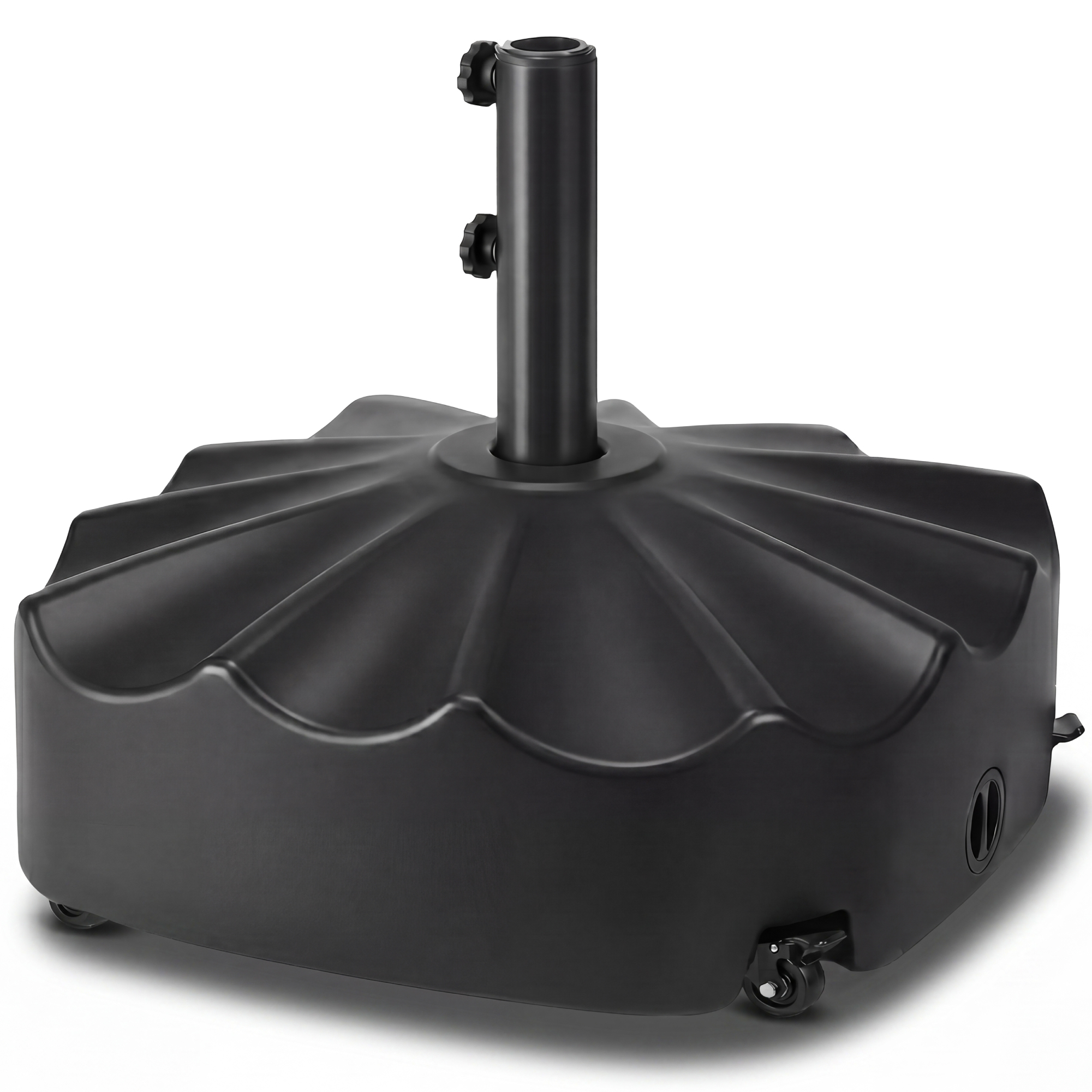 Base para sombrilla móvil rellenable Best Choice Products de 123 lb de capacidad para patio, terraza, 4 ruedas - diseño ondulado - negro