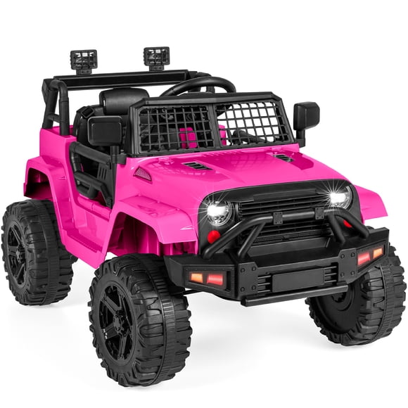 Best Choice Products 12V Kids Ride On Truck Car w/ Parent Remote Control, Spring Suspension, LED Lights - Hot Pink