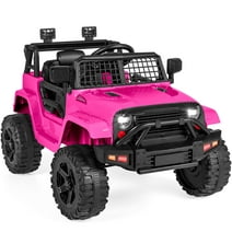 Best Choice Products 12V Kids Ride On Truck Car w/ Parent Remote Control, Spring Suspension, LED Lights - Hot Pink